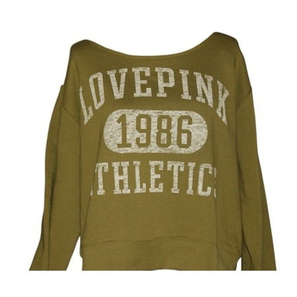 Victoria's Secret PINK LOVEPINK 1986 ATHLETICS Sweatshirt Women XL Olive Green